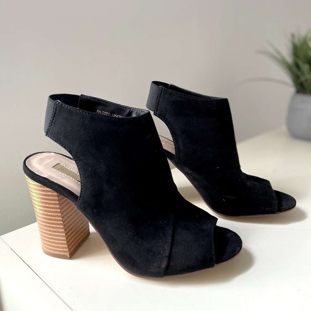 faux suede black chunky heels